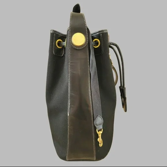 Vintage Dooney & Bourke Black Canvas Drawstring Tote | Made in USA - Picture 5 of 16